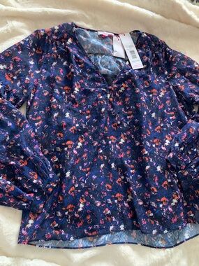 Parker Floral Bell Sleeve Peasant Top Midnight Guava Size Small